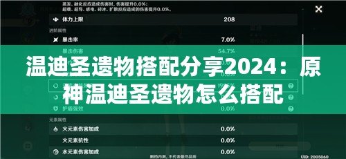 溫迪圣遺物搭配分享2024：原神溫迪圣遺物怎么搭配