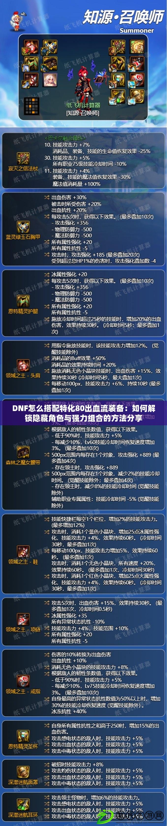 DNF怎么搭配特化80出血流裝備：如何解鎖隱藏角色與強(qiáng)力組合的方法分享