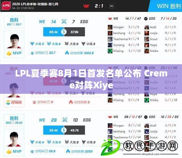 LPL夏季賽8月1日首發(fā)名單公布 Creme對陣Xiye