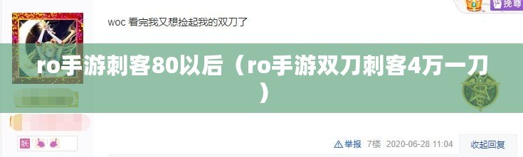 ro手游刺客80以后（ro手游雙刀刺客4萬一刀）