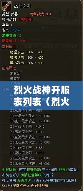 烈火戰(zhàn)神開服表列表（烈火戰(zhàn)神服務(wù)端）